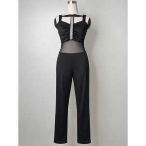 Kelle Black Dance Costume Unitard Jumpsuit Rhinestone Mesh Teen Made in USA